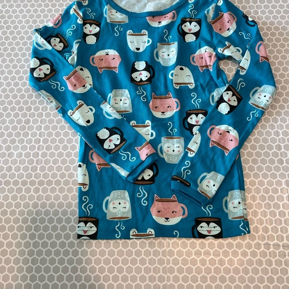 Just For You Kids Teal Blue Animal Mug Print Pajama Set Size 10